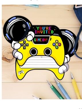 Astronaut Video Game Birthday Party Invitations, Video Game Party Invitations